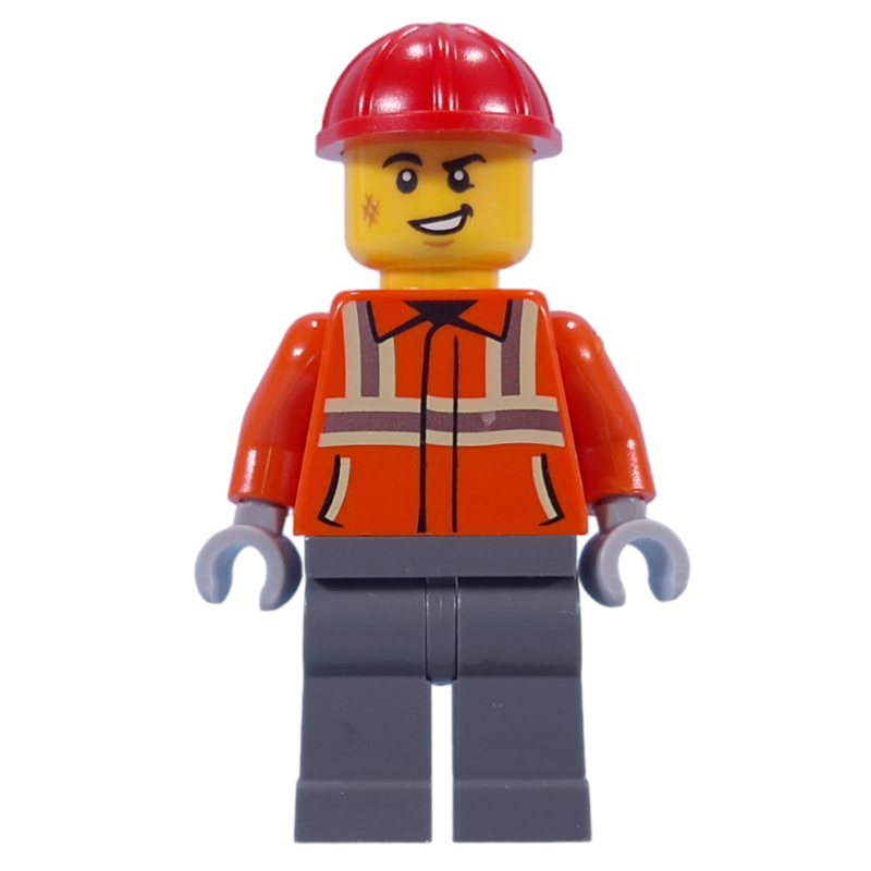 LEGO Construction Worker, Reddish Orange Jacket, Red Hard Hat (fig-015230)