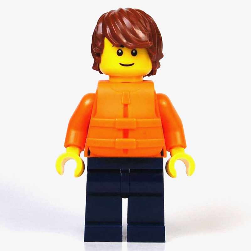 LEGO Just Jason, Orange Torso, Dark Blue Legs, Reddish Brown Hair, Orange Life Vest (fig-015240)
