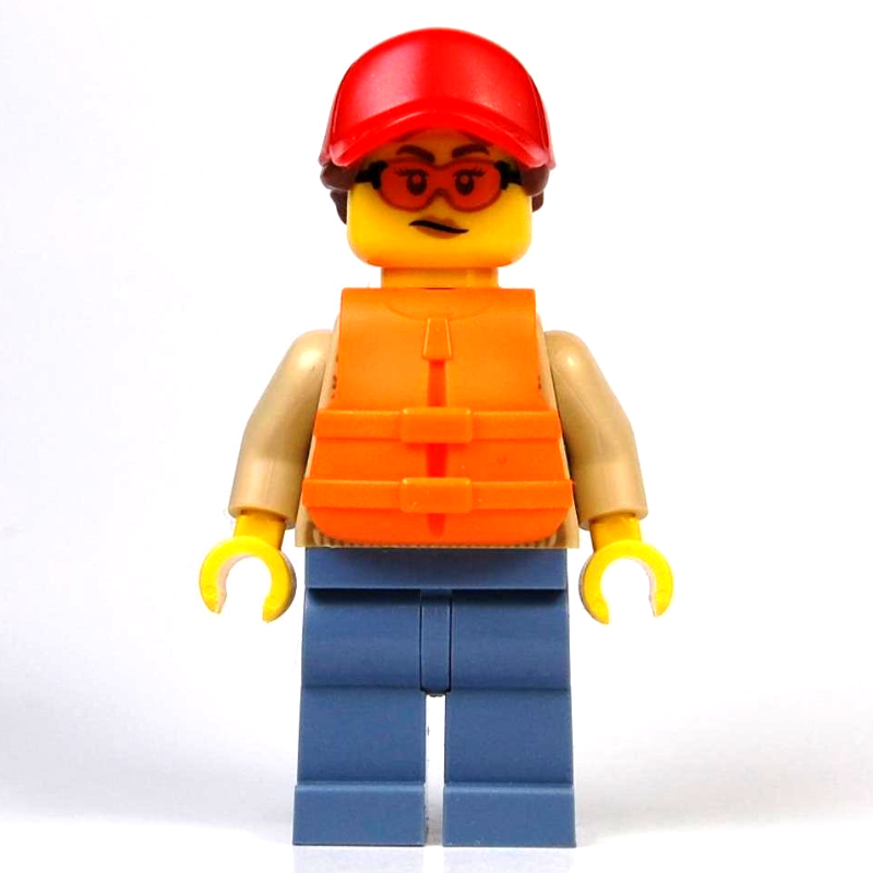 LEGO Tan Torso, Sand Blue Legs, Sunglasses, Red Cap, Orange Life Vest (fig-015242)