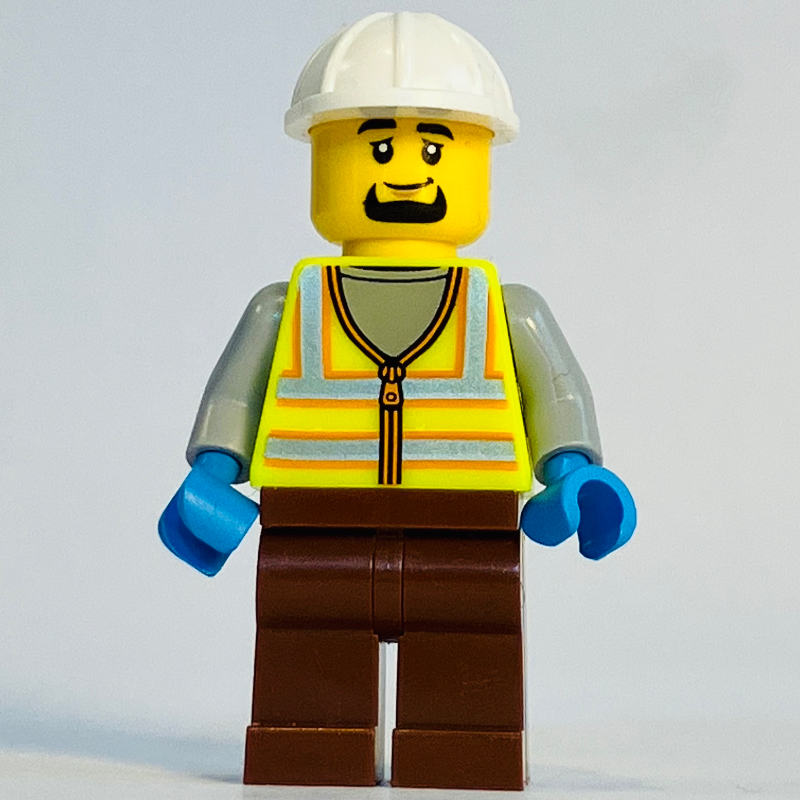 LEGO Harbor Worker, Vibrant Yellow Safety Vest, Reddish Brown Legs, White Helmet (fig-015246)