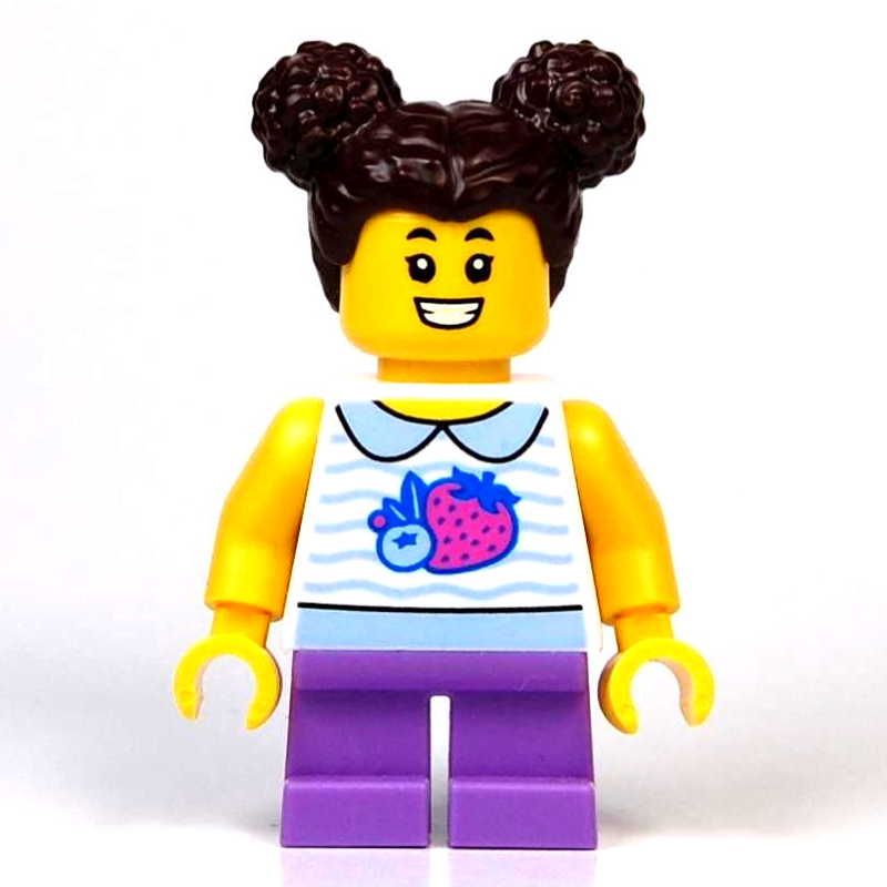 LEGO Kid, White Torso, Medium Lavender Legs, Dark Brown Hair (fig-015247)