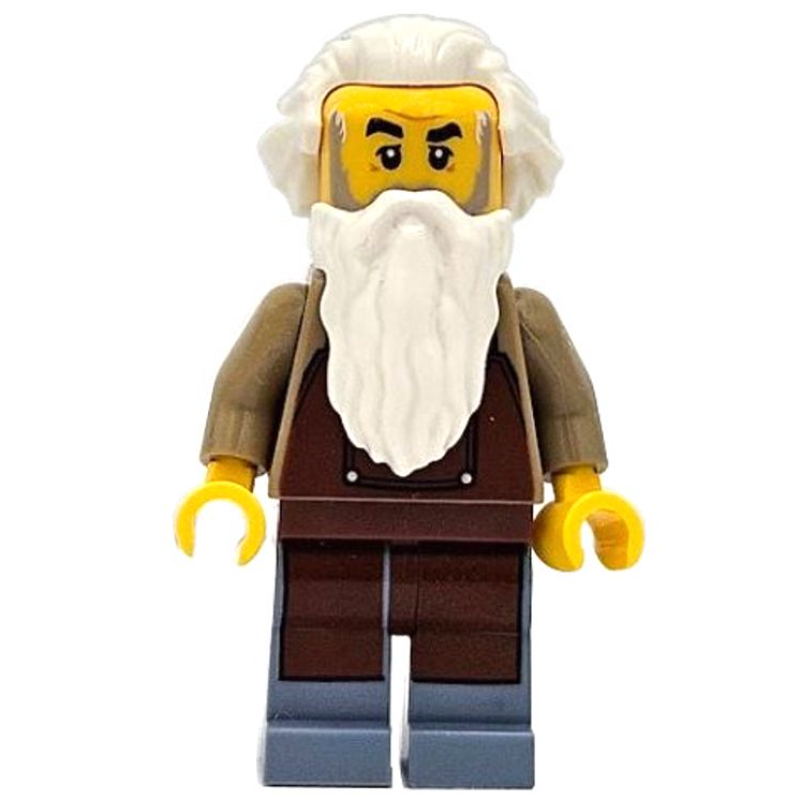 LEGO Train Worker, Dark Tan Torso, Sand Blue Legs, Reddish Brown Apron, White Beard (fig-015276)