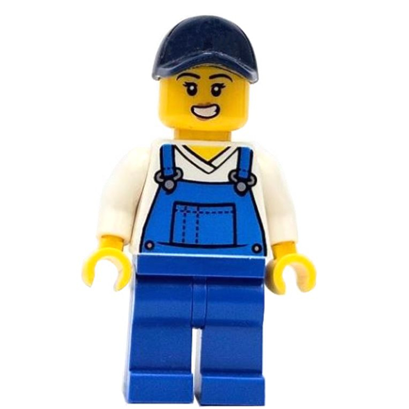 LEGO Train Worker, White Torso, Blue Overall, Dark Blue Cap (fig-015277)