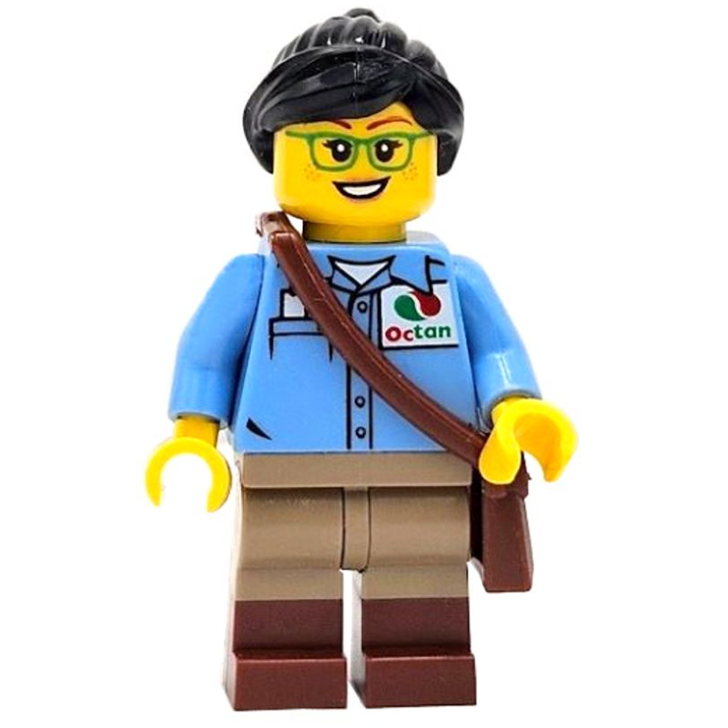 LEGO Train Worker, Medium Blue Torso, Dark Tan Legs, Reddish Brown Boots, Black Hair (fig-015279)