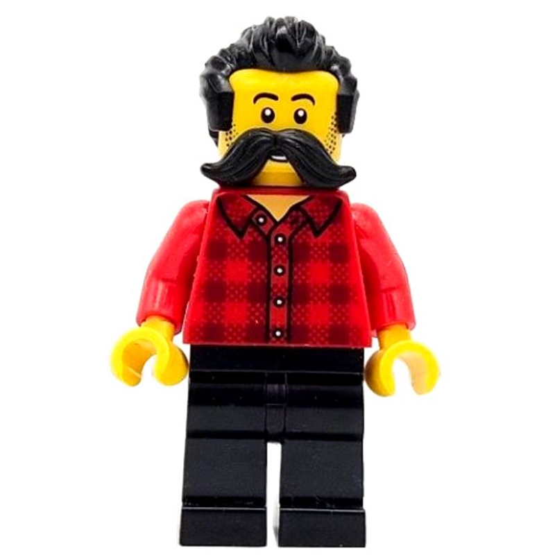 LEGO Train Worker, Red Torso, Black Legs, Black Hair, Moustache (fig-015280)