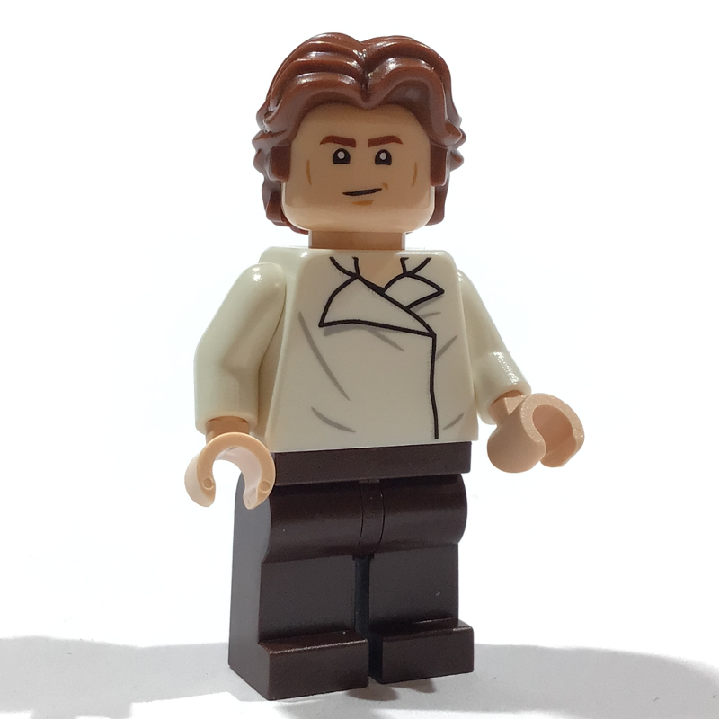 LEGO Han Solo, White Shirt, Dark Brown Legs, Dual Sided Head Open Mouth / Closed Eyes with Open Mouth, Ruffled Hair (fig-015308)