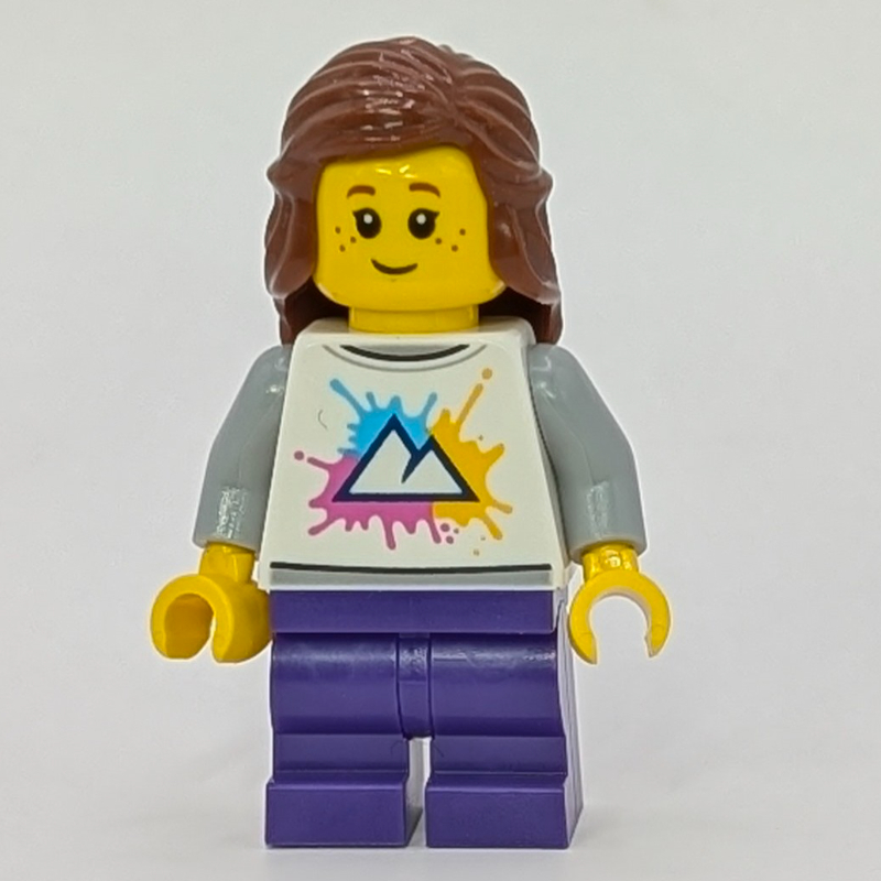 LEGO Girl, White Shirt, Dark Purple Legs, Reddish Brown Hair (fig-015349)