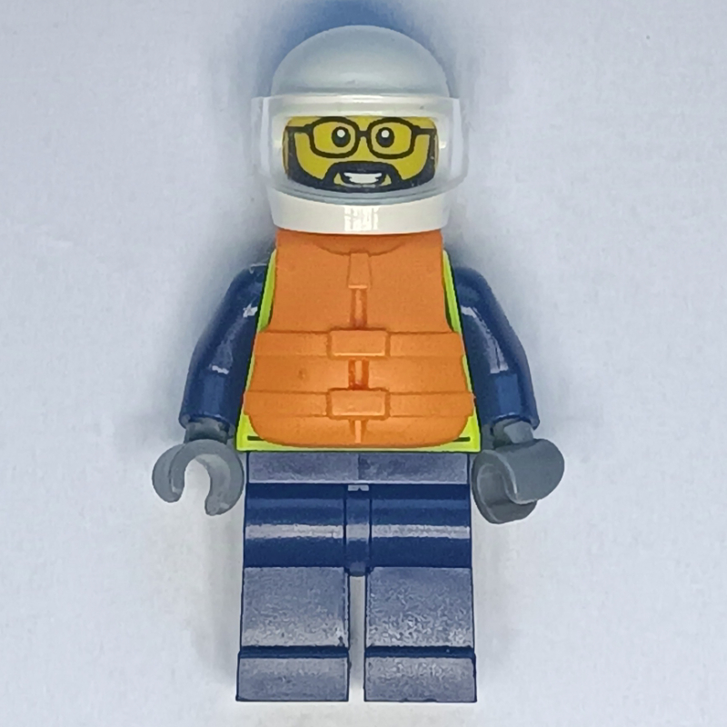 LEGO Police Officer, Vibrant Yellow Police Vest, Orange Life Jacket, White Helmet (fig-015398)