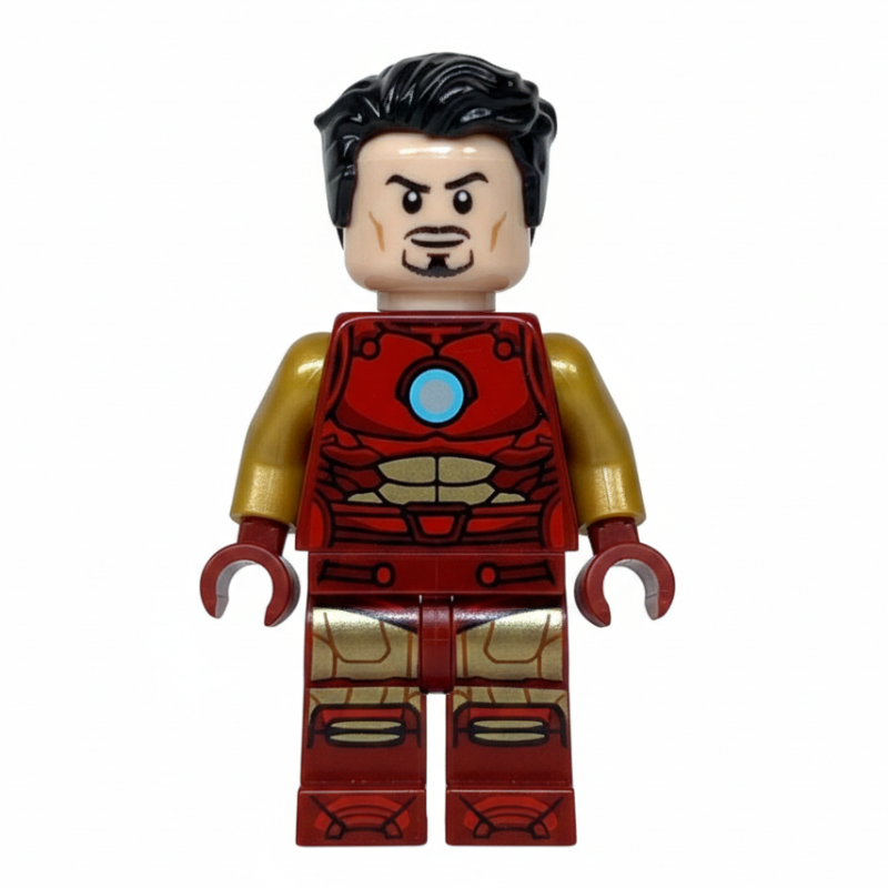 LEGO Iron Man, Pearl Gold Arms, Round Arc Reactor, Hair (fig-015436)