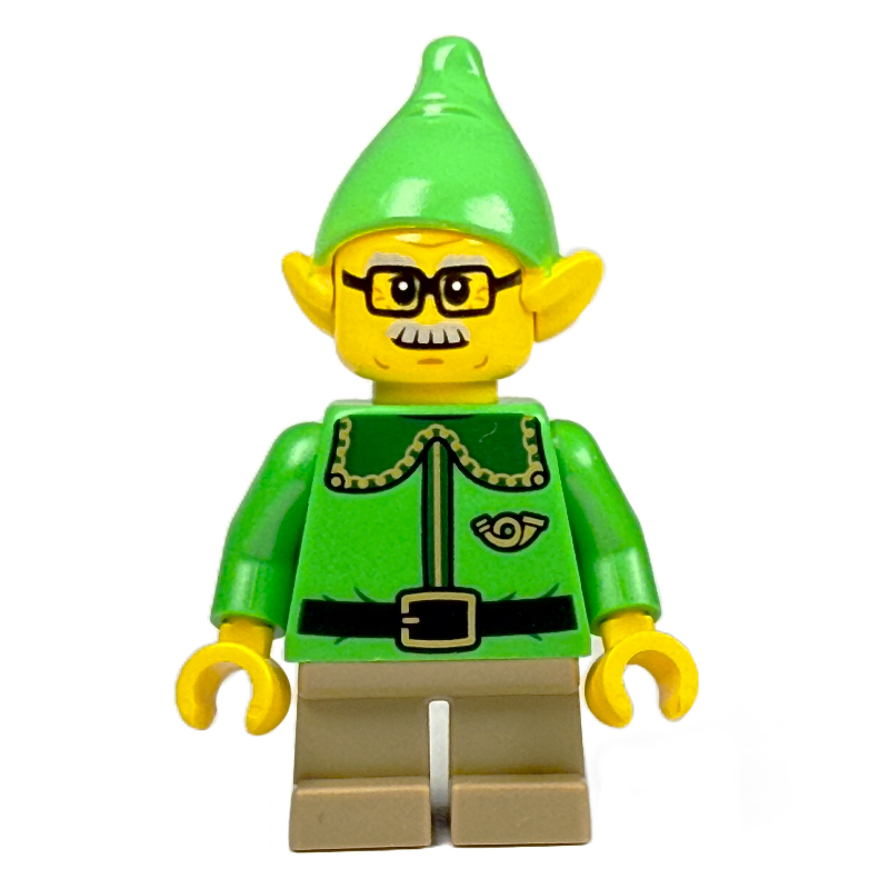 LEGO Elf / Postal Elf - Bright Green Torso, Dark Tan Legs, Bright Green Hat, Glasses and Moustache (fig-015554)