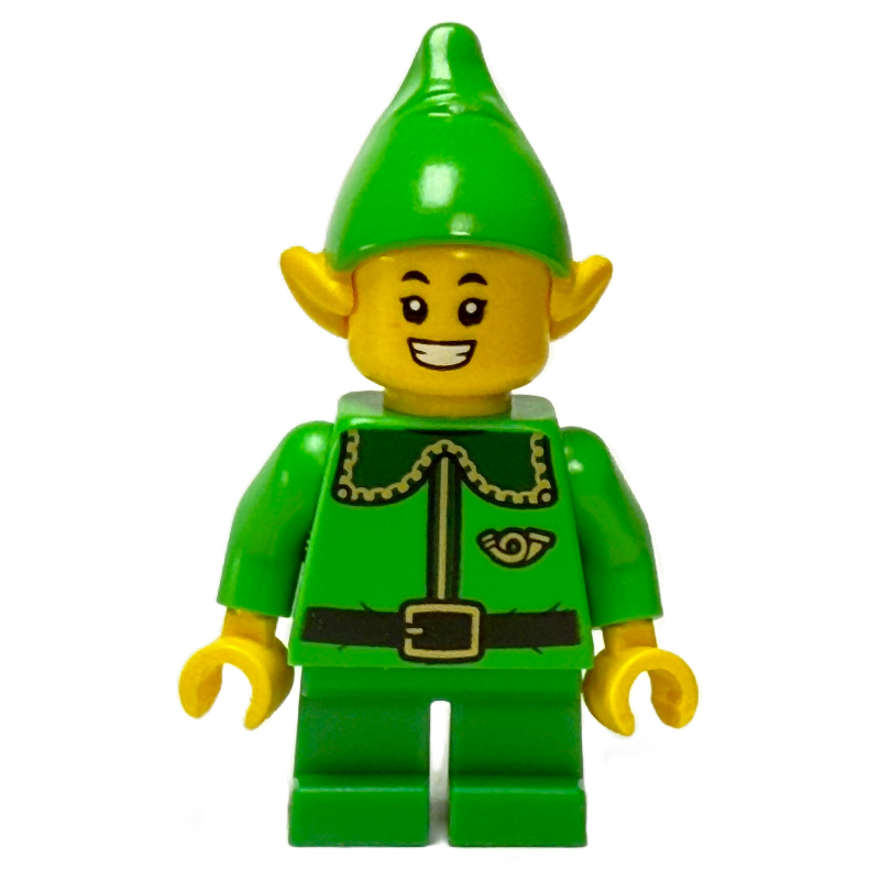 LEGO Elf / Postal Elf - Bright Green Torso, Green Legs, Bright Green Hat, Dark Green Collar, Teeth Smile (fig-015556)