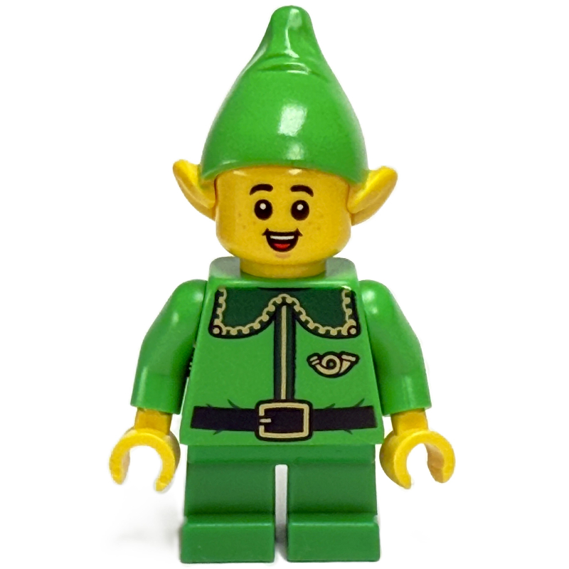 LEGO Elf / Postal Elf - Bright Green Torso, Green Legs, Bright Green Hat, Dark Green Collar, Open Mouth Smile (fig-015557)