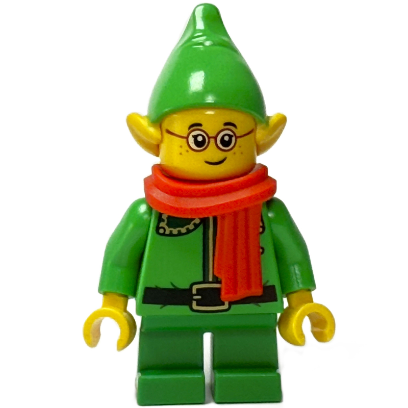 LEGO Elf / Postal Elf - Bright Green Torso, Green Legs, Bright Green Hat, Dark Green Collar, Red Scarf (fig-015561)