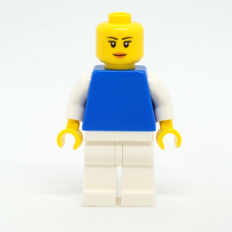 LEGO Woman, Blue Torso with White Arms, White Legs, Peach Lips (fig-015597)