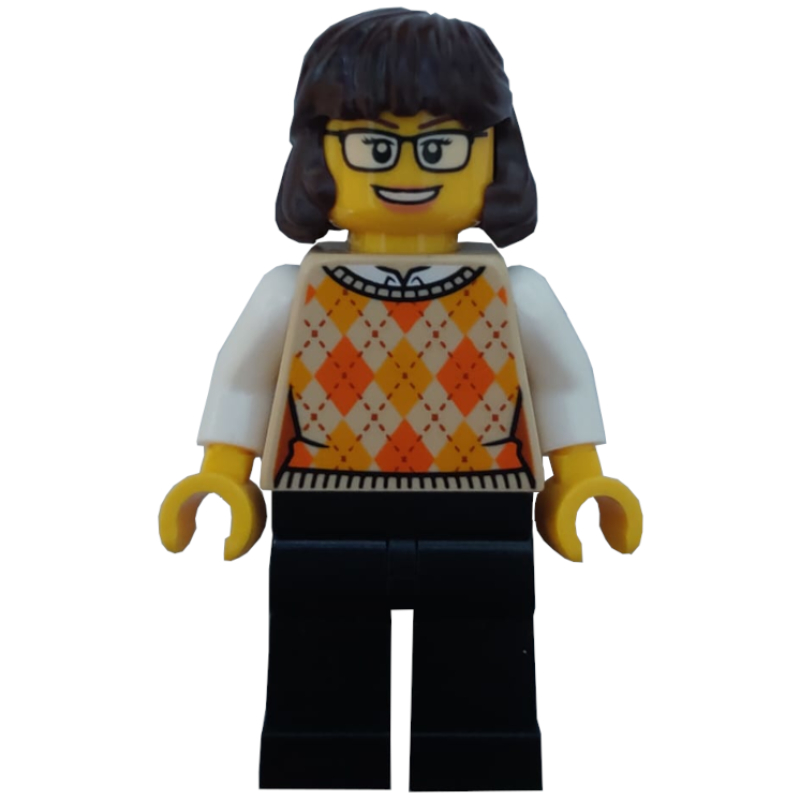 LEGO Tan Torso, Sweater, Black Legs, Reddish Brown Hair (fig-015612)