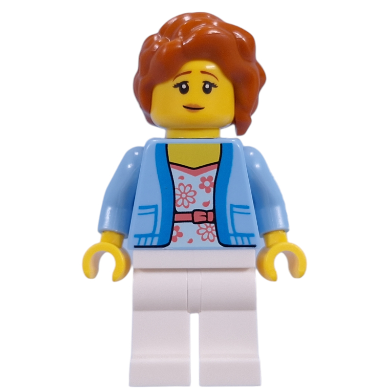 LEGO Visitor, Bright Light Blue Torso, White Legs, Dark Orange Hair (fig-015615)