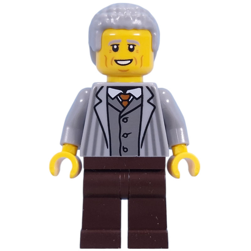 LEGO Visitor, Light Bluish Grey Torso, Dark Brown Legs, Light Bluish Grey Hair (fig-015618)