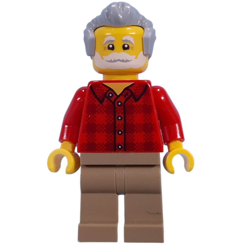 LEGO Visitor, Red Torso, Dark Tan Legs, Light Bluish Grey Hair (fig-015619)