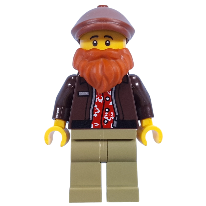 LEGO Photographer, Dark Brown Torso, Olive Green Legs, Reddish Brown Cap, Beard (fig-015620)