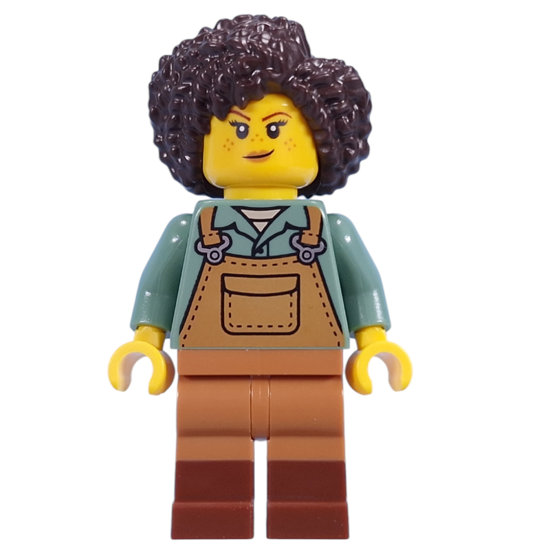 LEGO Gardener, Sand Blue Torso, Medium Nougat Apron, Dark Brown Hair (fig-015623)
