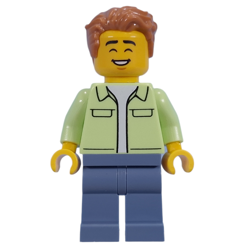 LEGO Visitor, Yellowish Green Torso, Sand Blue Legs, Medium Nougat Hair (fig-015624)