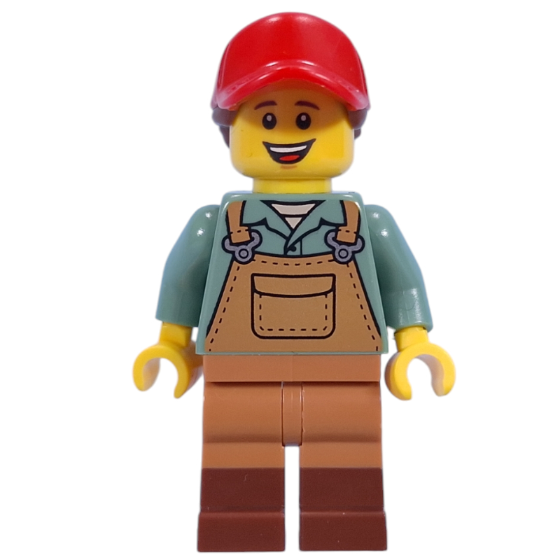 LEGO Gardener, Sand Blue Torso, Medium Nougat Apron, Red Cap (fig-015625)