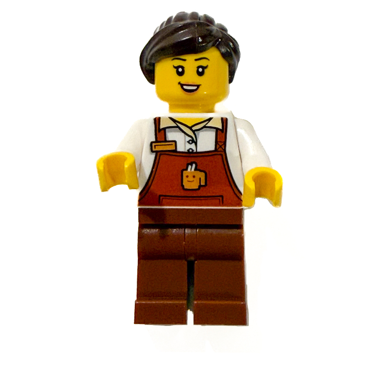 LEGO Barista, Reddish Brown Apron, Dark Brown Hair (fig-015632)