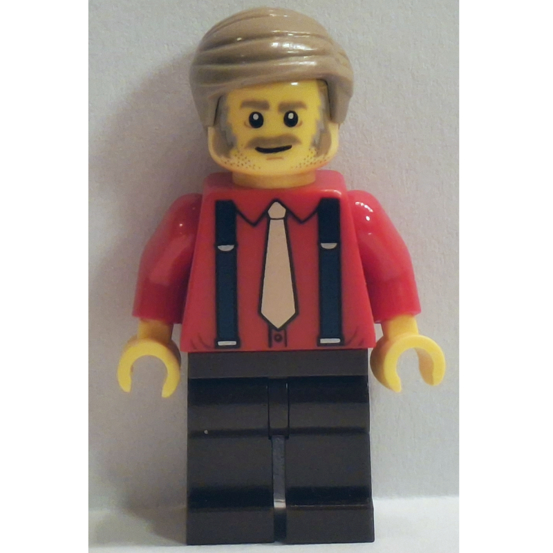 LEGO Passenger, Red Torso, Dark Brown Legs, Dark Tan Hair (fig-015635)