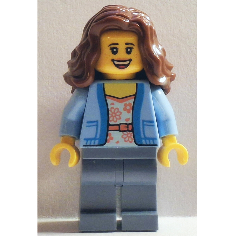 LEGO Passenger, Bright Light Blue Torso, Sand Blue Legs, Reddish Brown Hair (fig-015637)