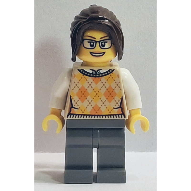 LEGO Passenger, Tan Torso, Dark Bluish Grey Legs, Dark Brown Hair (fig-015639)