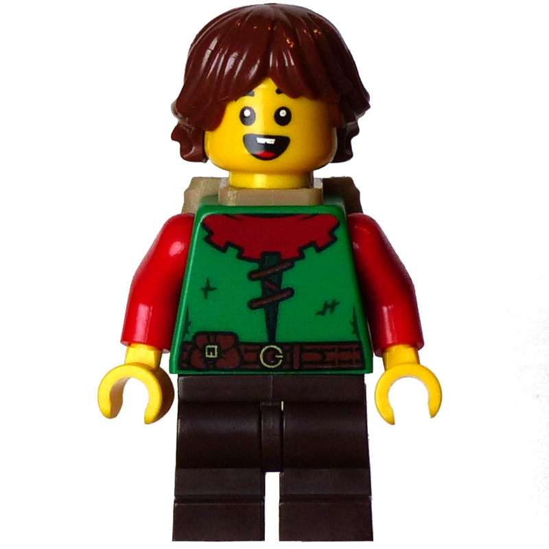 LEGO Elf, Green Torso, Dark Brown Legs, Reddish Brown Hair, Backpack (fig-015646)