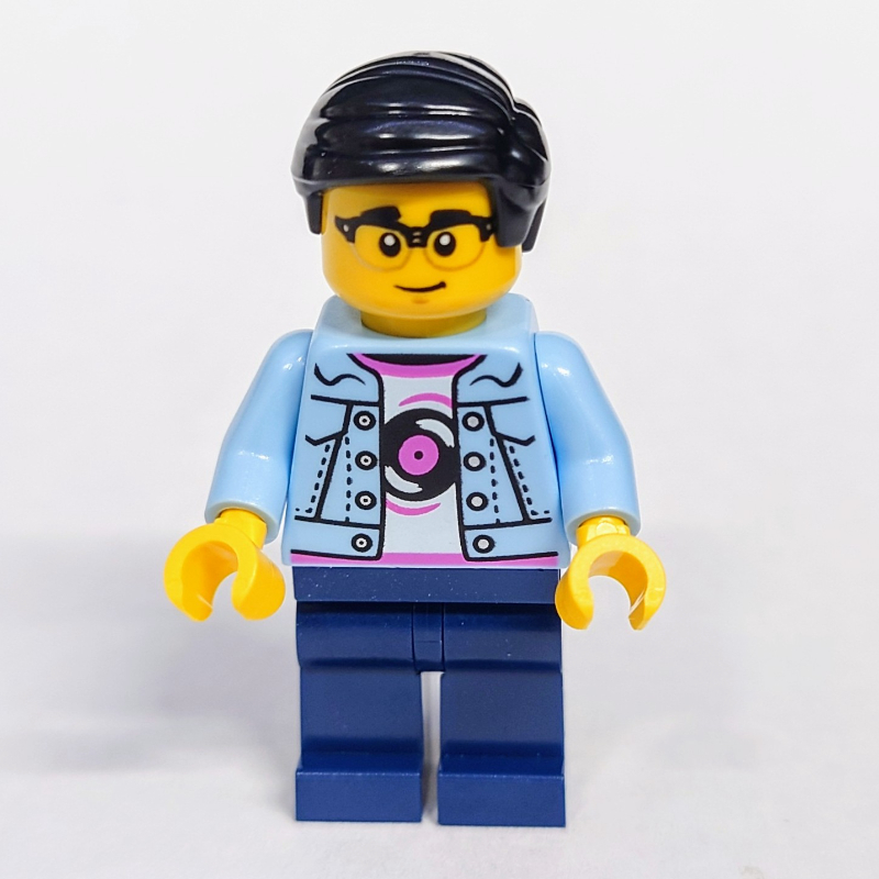 LEGO Bright Light Blue Torso, Dark Blue Legs, Black Hair (fig-015692)