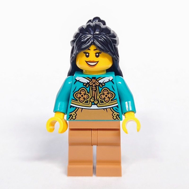 LEGO Dark Turquoise Torso, Medium Nougat Legs, Black Hair (fig-015693)