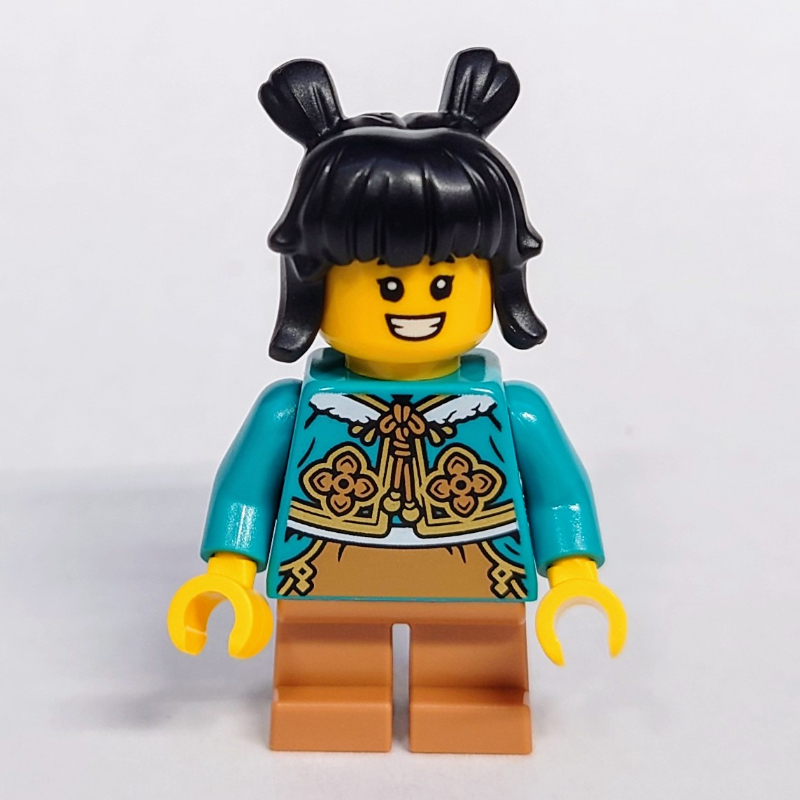 LEGO Kid, Dark Turquoise Torso, Medium Nougat Legs, Black Hair (fig-015696)