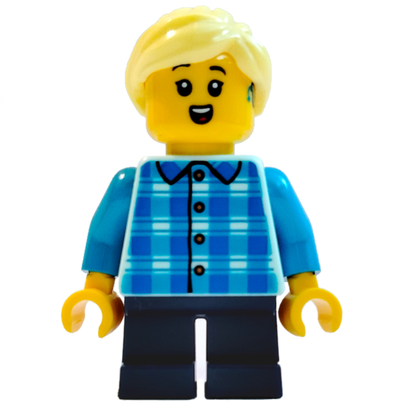 LEGO Girl, White and Blue Plaid Shirt, Short Dark Blue Legs (fig-015731)