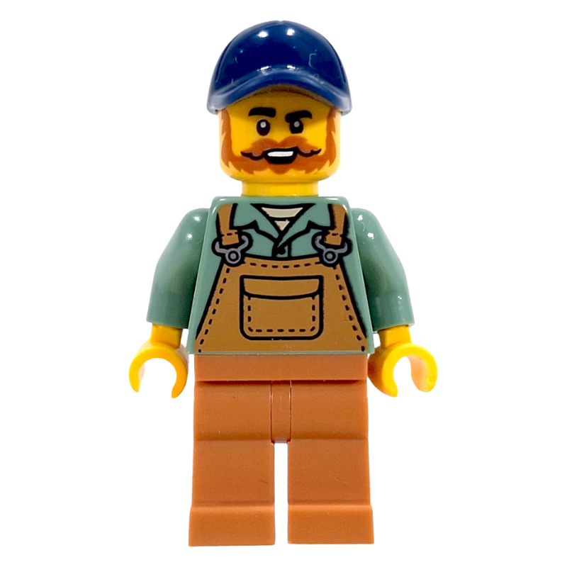 LEGO Farmer, Sand Green Shirt, Medium Nougat Legs, Dark Blue Cap (fig-015732)