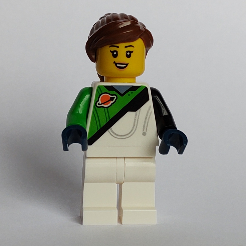 LEGO Astronaut, White and Bright Green Spacesuit (Futuron), Reddish Brown Hair (fig-015735)