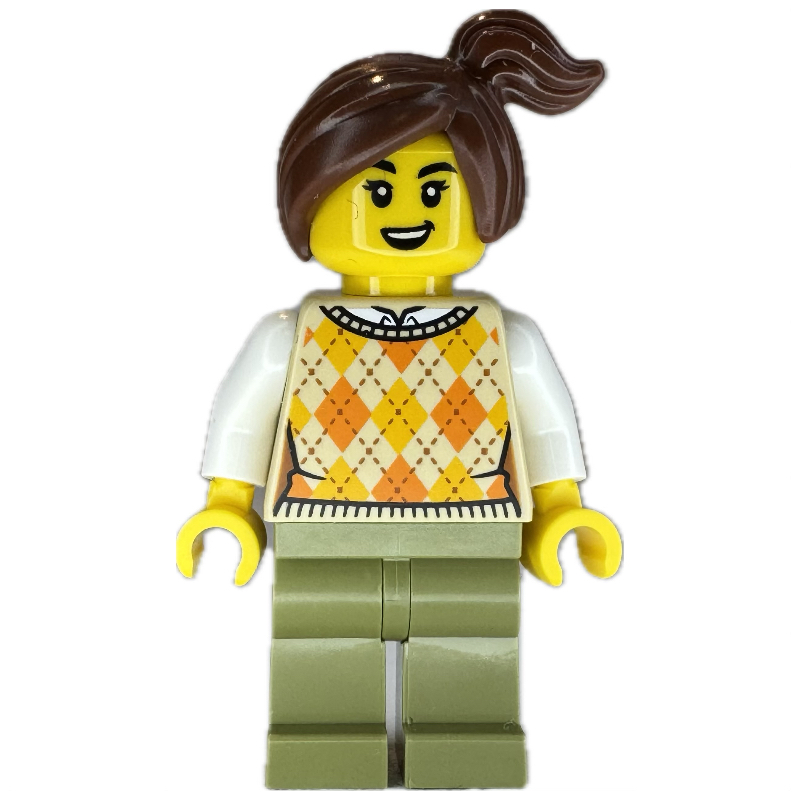 LEGO Kiosk Customer, Tan Torso, Olive Green Legs, Reddish Brown Hair (fig-015815)