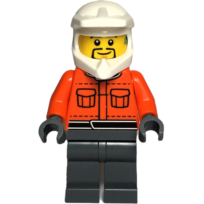 LEGO Pit Crew, Reddish Orange Torso, Dark Bluish Grey Legs, Male, Black Beard (fig-015937)