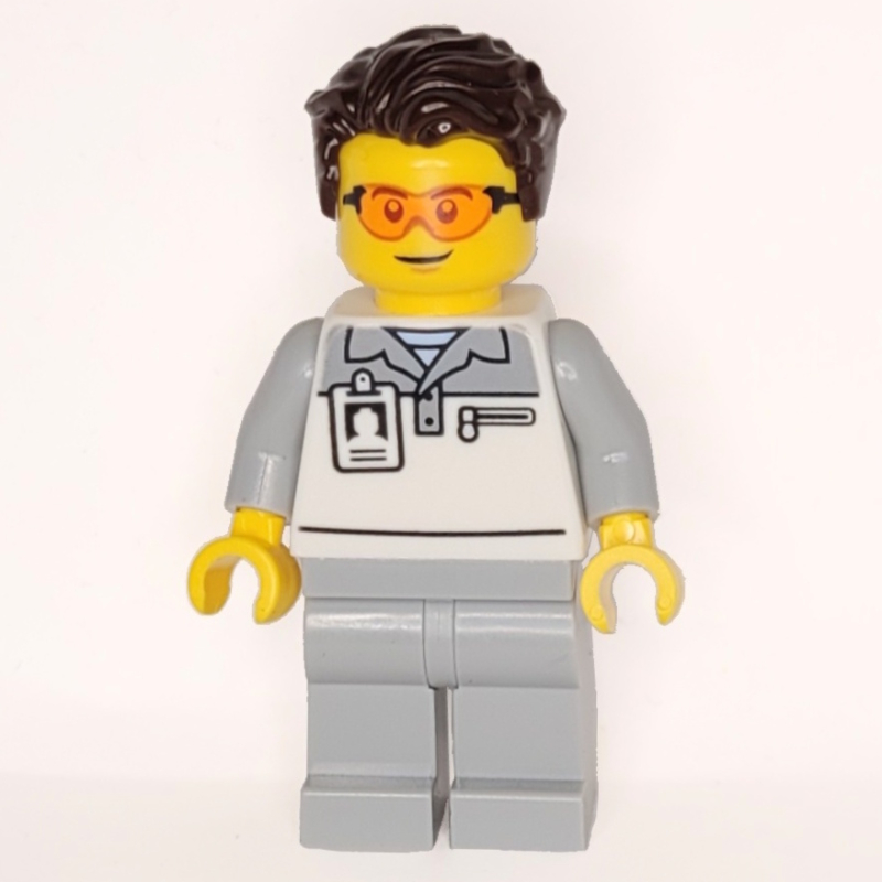 LEGO Garage Worker, White/Light Bluish Grey Suit, Dark Brown Hair, Glasses (fig-015942)