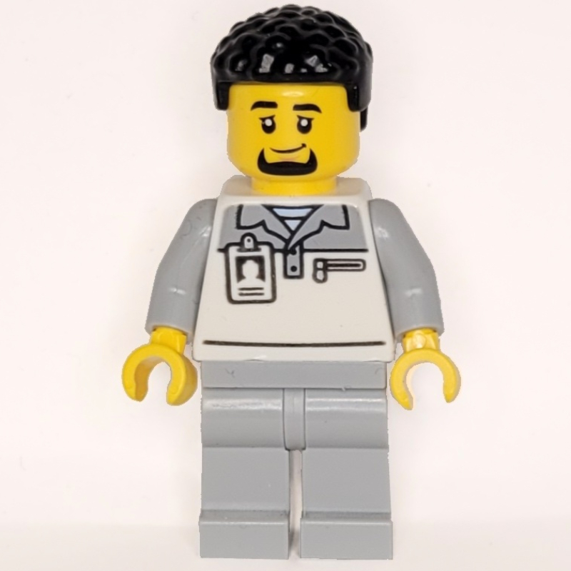 LEGO Garage Worker, White/Light Bluish Grey Suit, Black Hair (fig-015949)