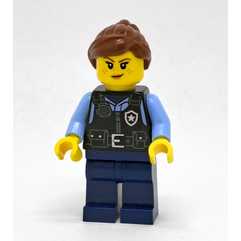 LEGO Police Officer Lucy Lawson - Black Torso, Dark Blue Legs, Reddish Brown Hair (fig-015953)