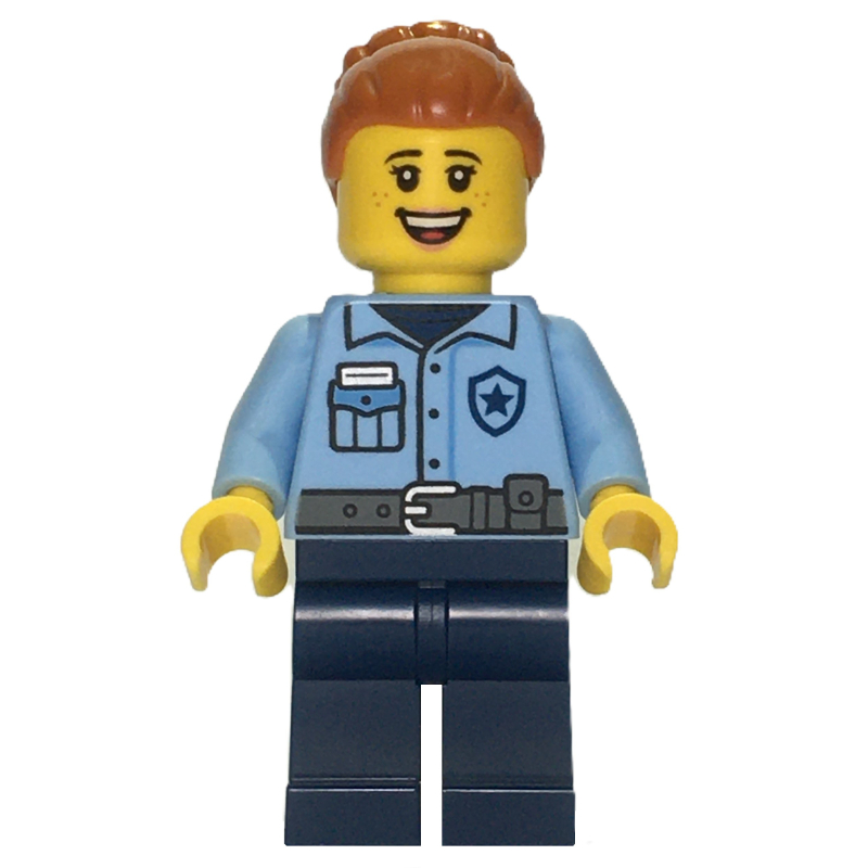 LEGO Police Officer, Bright Light Blue Torso, Dark Blue Legs, Dark Orange Hair (fig-015982)