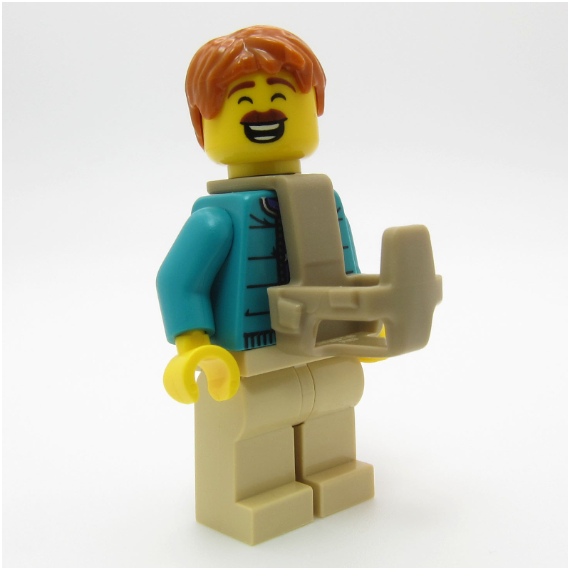 LEGO Camper, Dark Turquoise Torso, Tan Legs, Baby Carrier (fig-015986)