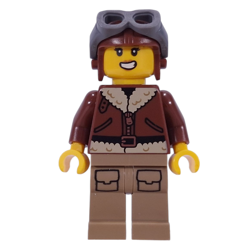 LEGO Pilot, Dark Brown Jacket, Dark Tan Legs, Aviator Helmet (fig-015989)