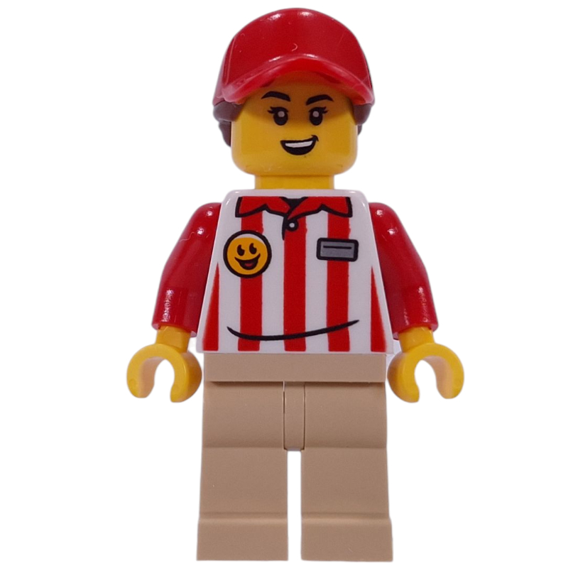 LEGO Hotdog Vender, Red/White Stripes Shirt, Tan Legs, Red Cap (fig-015991)