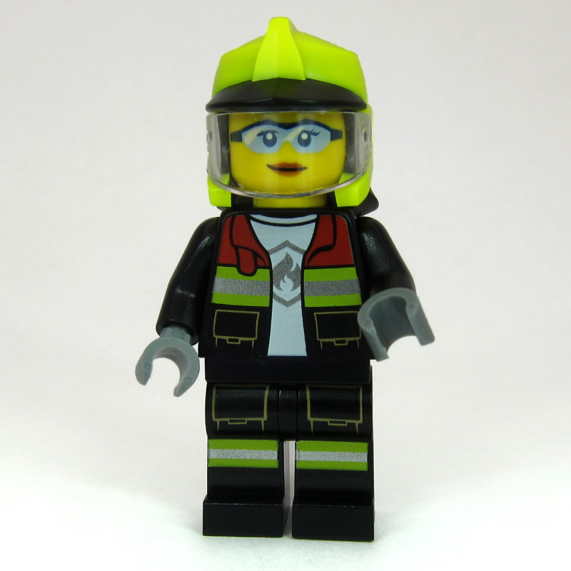 LEGO Firefighter, Black Fire Suit, Vibrant Yellow Standard Helmet, Visor, Goggles (fig-015995)