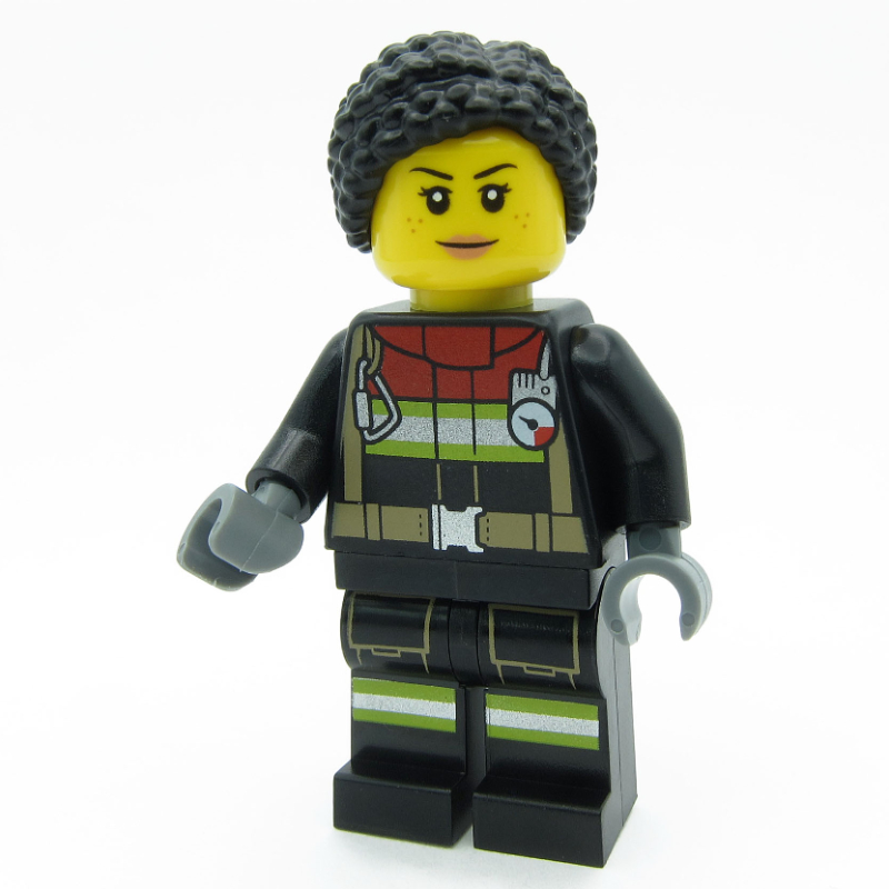 LEGO Firefighter, Black Fire Suit, Black Hair (fig-015998)