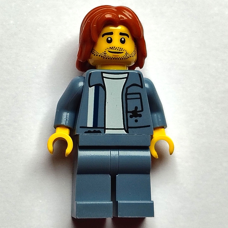 LEGO Scrapyard Worker, Sand Blue Overall, Dark Orange Hair (fig-016003)