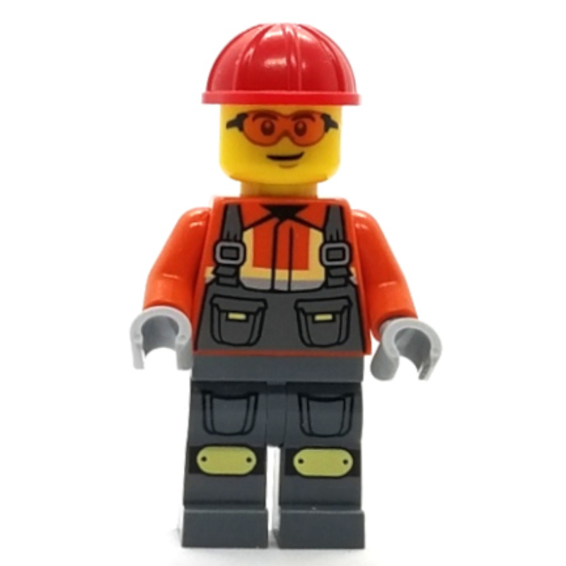 LEGO Construction Worker, Dark Orange Shirt, Dark Bluish Gray Legs, Red Hard Hat (fig-016031)